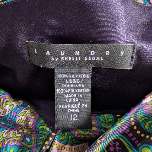Laundry by Shelli Segal Silk Paisley Halter Midi Dress Size 12 Purple Green - Picture 3 of 12